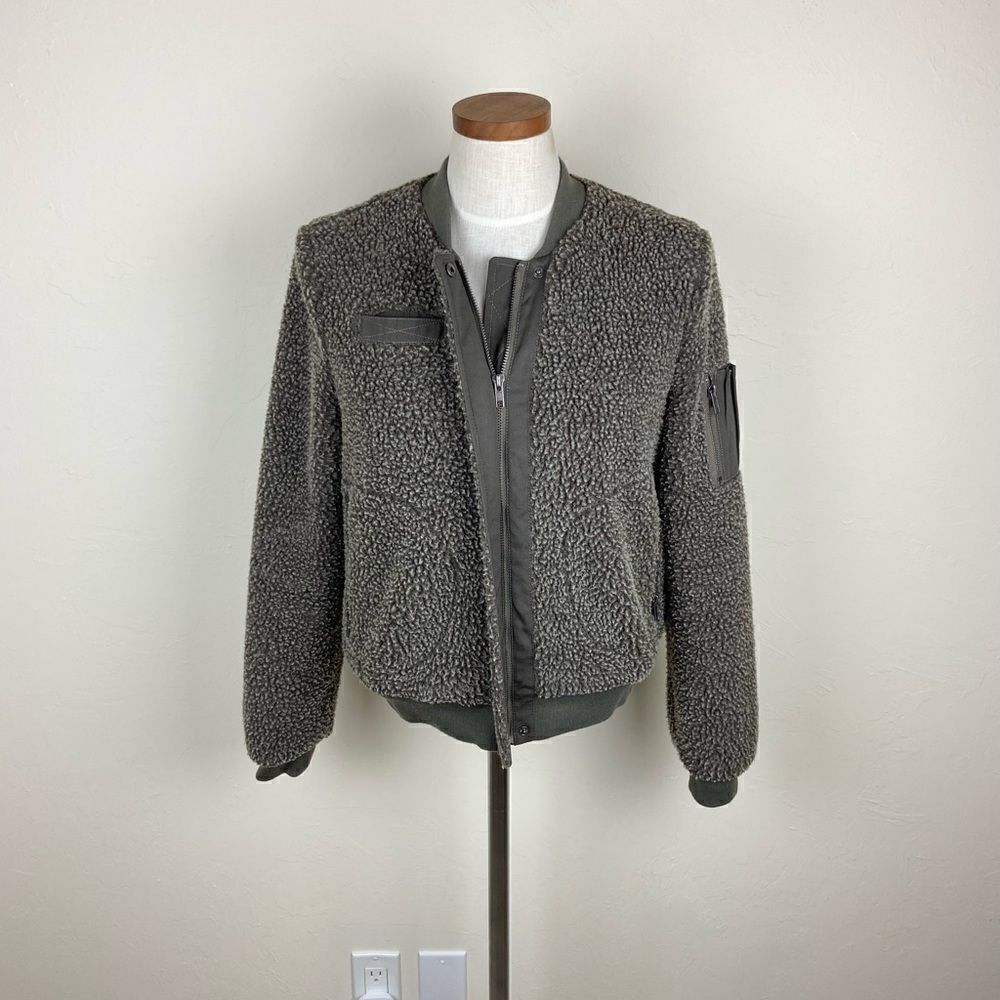 Urban Outfitters BDG Teddy Bomber Jacket - Olive Green - Picture 2 of 7